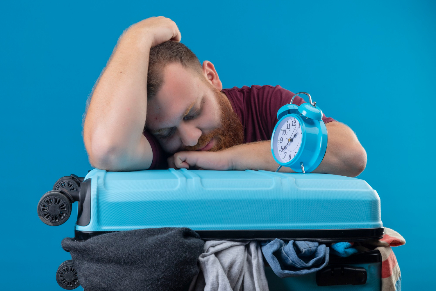 man with jet lag